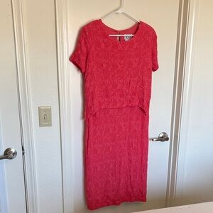 K Studio Coral Pink Lace Overlay Midi Dress Set - Size 12